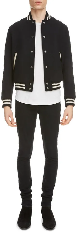 Teddy Logo Patch Wool Blend Bomber Jacket