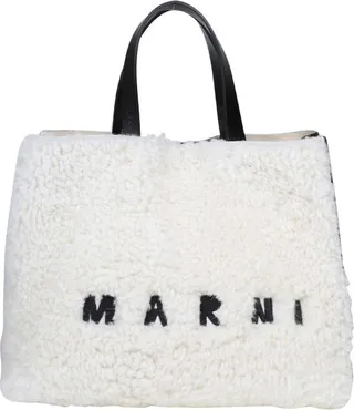 Marni Logo Embroidered Shearling Tote Bag
