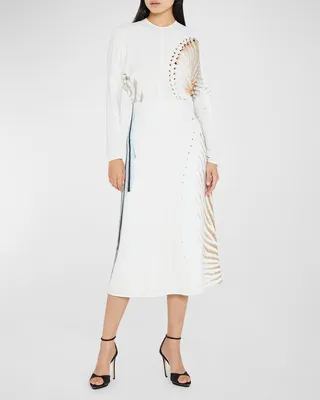 Swirl-Print Dolman-Sleeve Midi Dress