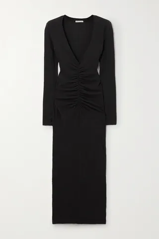 James Perse - Ruched Cotton-blend Jersey Midi Dress - Black