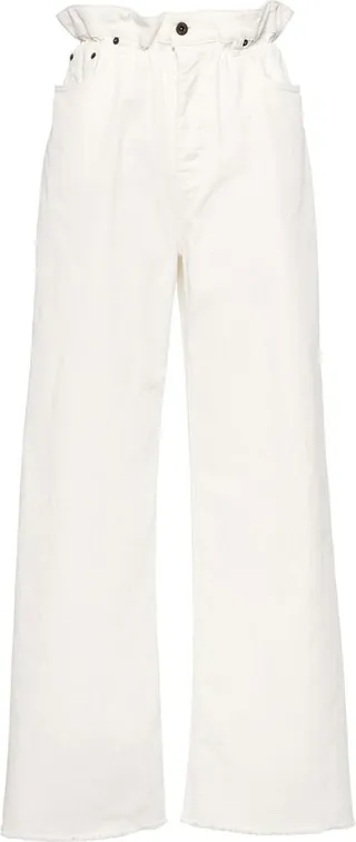 Ruffled Paperbag-Waist Wide-Leg Jeans