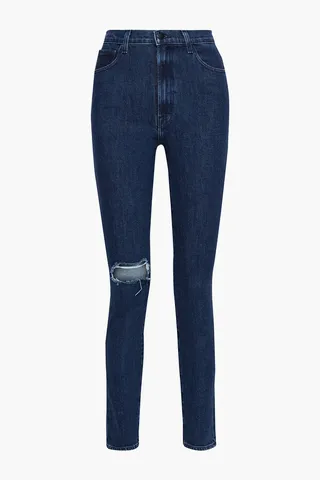 1212 Runway distressed high-rise slim-leg jeans