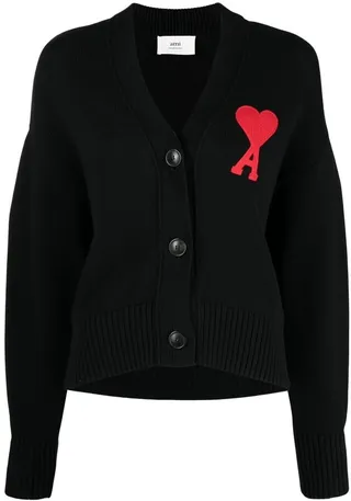 embroidered-logo V-neck cardigan