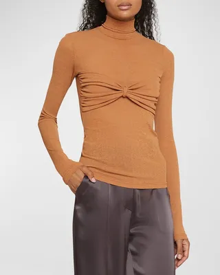 Sila Twist-Front Turtleneck Top