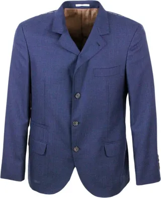 3-button Unlined Jacket In Cool Wool Canvas.the Buttons Are In Brown Horn