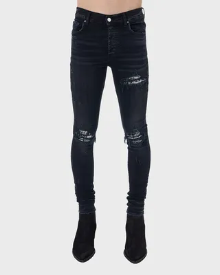 Men's MX1 Boucle-Patch Destroyed Skinny Jeans