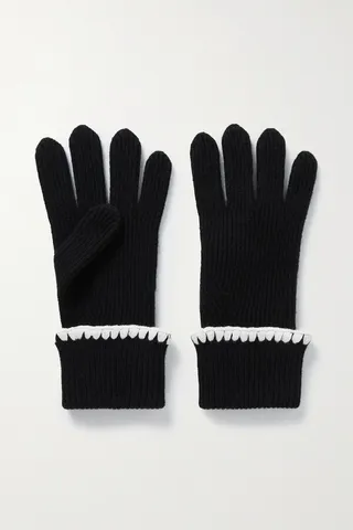 Arch4 - Matterhorn Two-tone Crochet-trimmed Ribbed Cashmere Gloves - Black