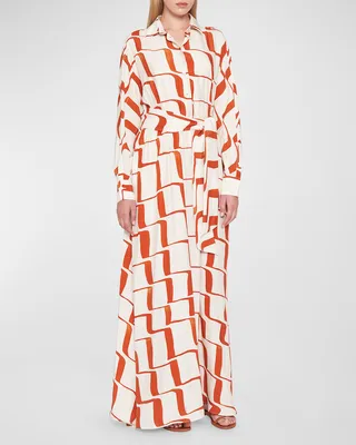 Printed Button-Front Long Shirtdress