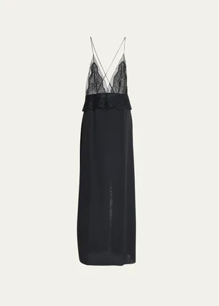 Deep V-Neck Silk Lace Nightgown