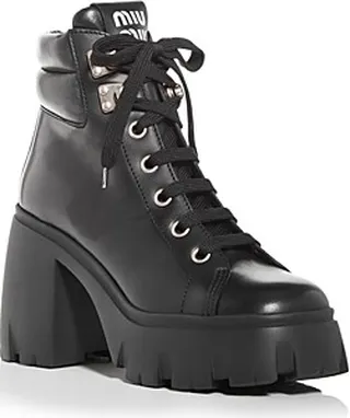 Miu Miu Women's Block Heel Platform Combat Boots
