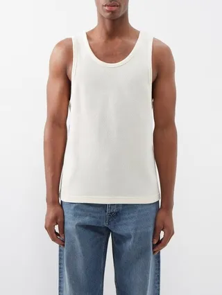Scoop-neck Cotton-mesh Tank Top