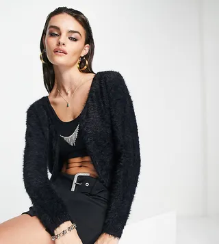 ASYOU drippy diamante trim knitted cardigan in black