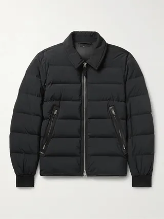 Slim-Fit Leather-Trimmed Quilted Shell Down Jacket