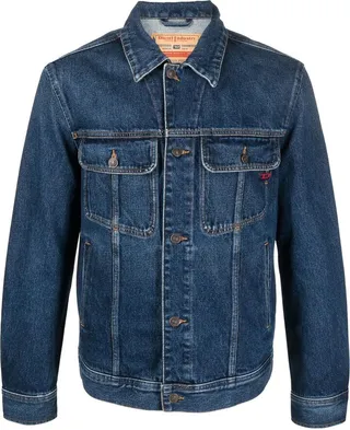 Embroidered-Logo Denim Jacket