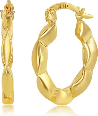 14K Yellow Gold Scalloped Hoop Earrings