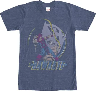 Men's Marvel Hawkeye Classic Ready Aim Fire T-Shirt - Navy Blue Heather - Small