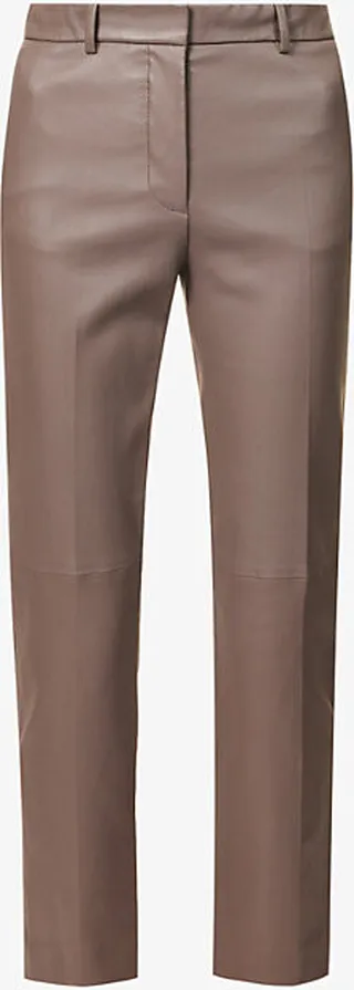Womens Truffle Coleman Straight-leg Mid-rise Leather Trousers