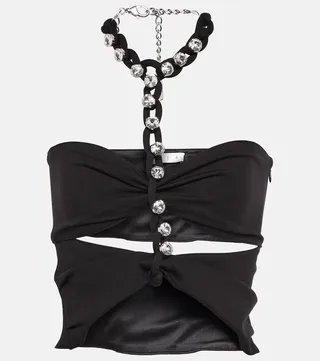 Chain-link embellished halter top