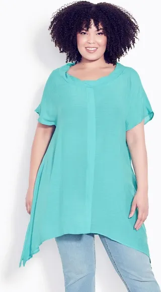 AVENUE| Women's Plus Size Lara Twist Tunic - turquoise - 16W