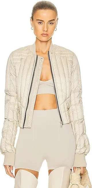 Rick Owens Fog Cropped Bomber Jacket in Beige