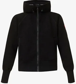 Womens Black Chilliwack Recycled Wool-blend Bomber Jacket