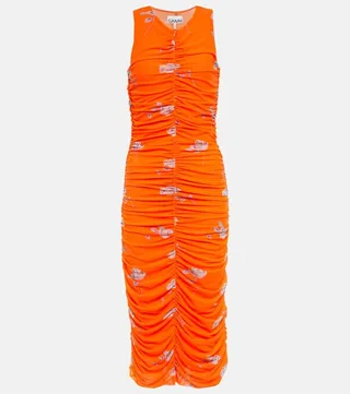 Floral ruched midi dress