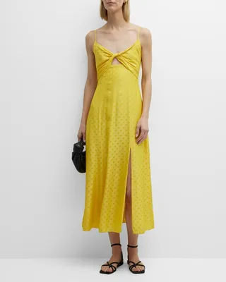 Logo-Embossed Cutout Twist-Front Midi Dress