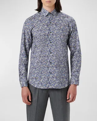 Men's Leaf-Print Stretch Sport Shirt