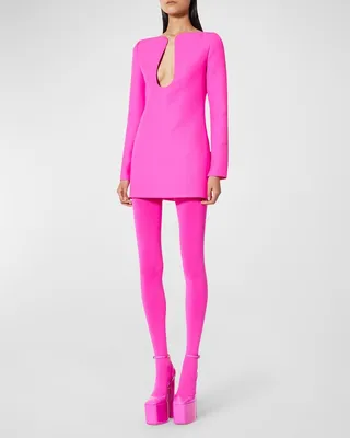 Plunging Solid Crepe Mini Dress