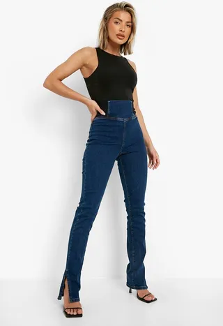 High Waisted Split Hem Shaper Jeans