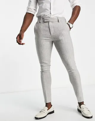 ASOS DESIGN wedding super skinny suit pants in ice gray herringbone
