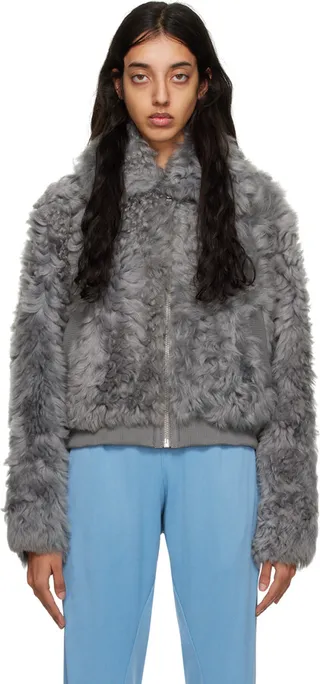 REMAIN Birger Christensen Gray Curly Shearling Jacket