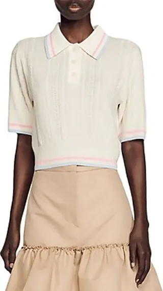 Sandro Loire Pointelle Cropped Polo Top
