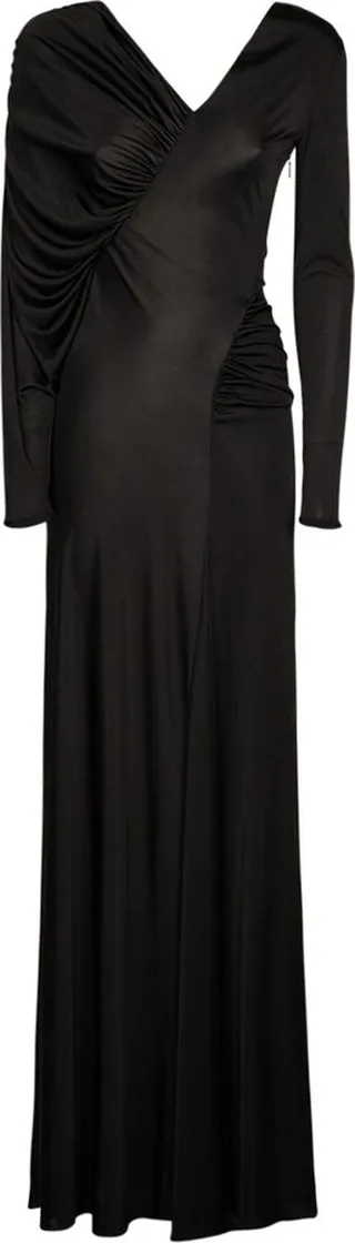 Asymmetrical shiny jersey long dress