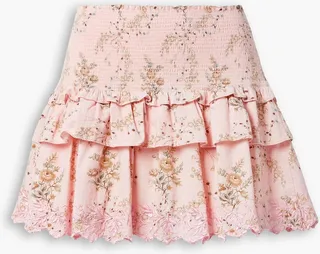 Sowa shirred floral-print broderie anglaise cotton mini skirt