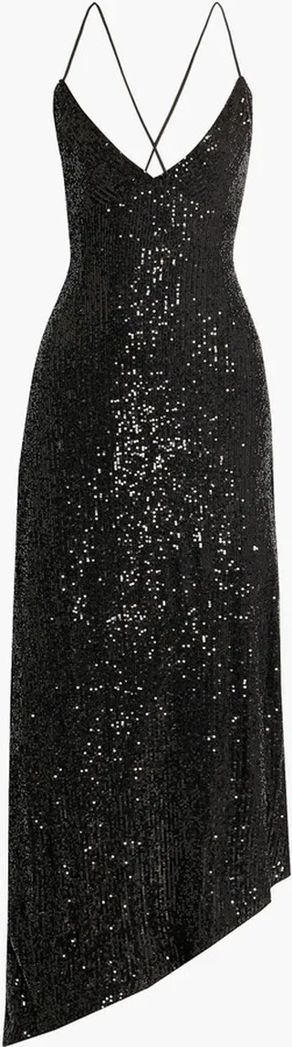 Violet asymmetric sequined tulle dress