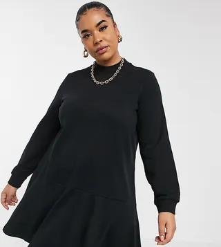 Vero Moda Curve sweat smock dress with high neck in black