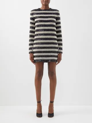 Faux-pearl And Sequinned Striped Dress