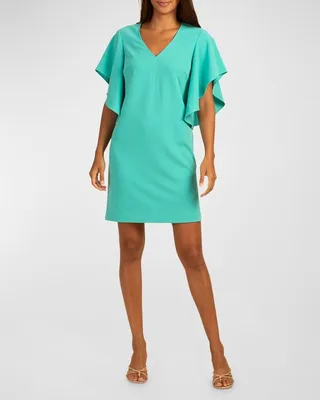 Moore Flutter-Sleeve Crepe Dress