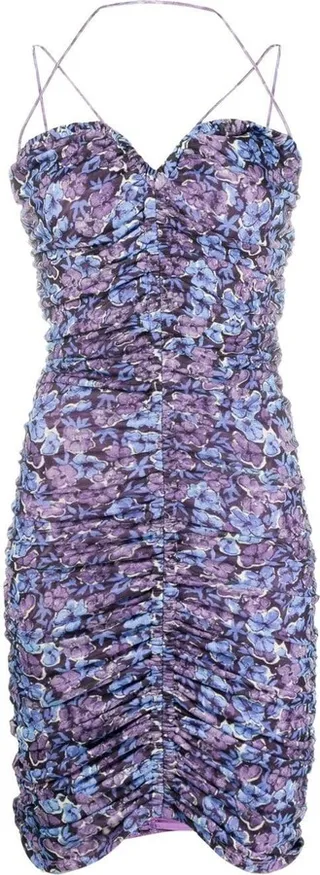 Ruched Mesh Floral Dress