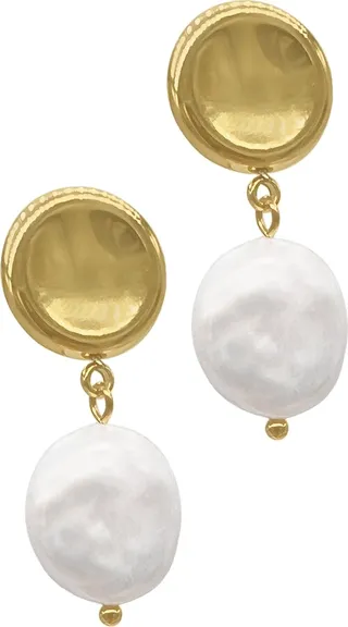 Water Resistant Coin Freshwater Pearl Drop Earrings