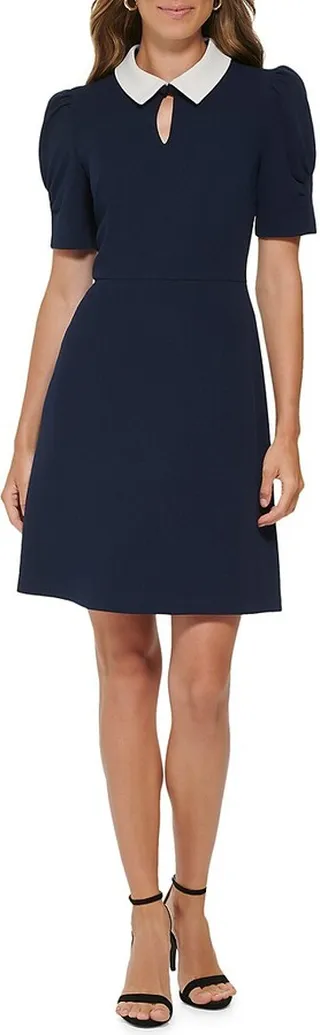 Puff Sleeve Collared Mini Dress