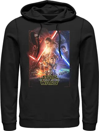 Men's Star Wars The Force Awakens Movie Poster Pull Over Hoodie - Black - Small