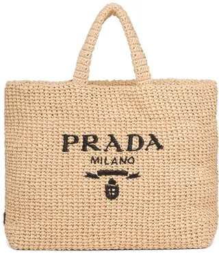 Logo-Embroidered Raffia Tote Bag