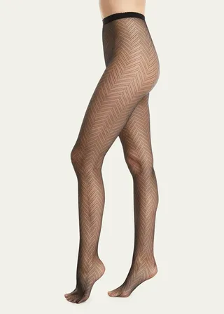 Sheer Fine-Gauge Herringbone Tights