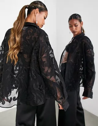 ASOS EDITION applique organza shirt in black