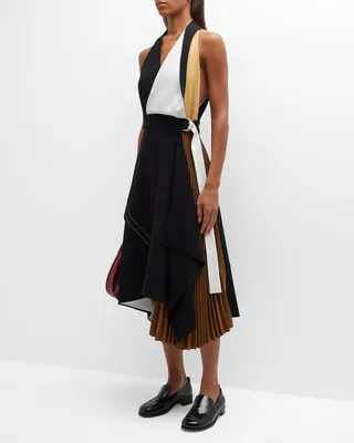 Colorblock Crepe Midi Dress