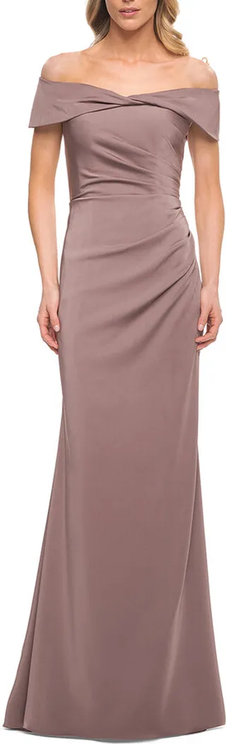 Off the Shoulder Fitted Satin Long Gown