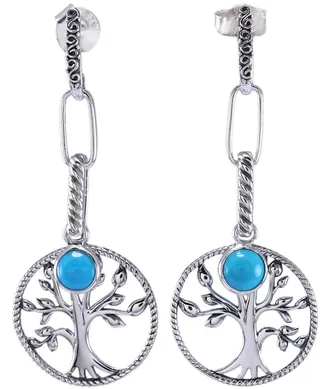 Sterling Silver Tree of Life Turquoise Drop Earrings