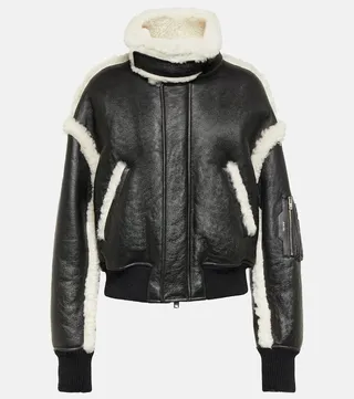 Shearling-trimmed leather bomber jacket